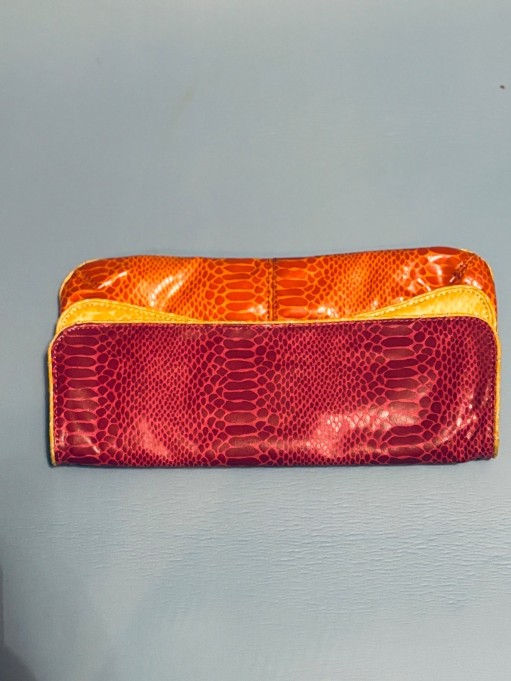 Nine West Clutch Color Block Yellow/Orange Faux Leather - Picture 3 of 10